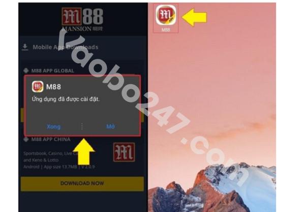 App M88 đã được cài đặt trên điện thoại 