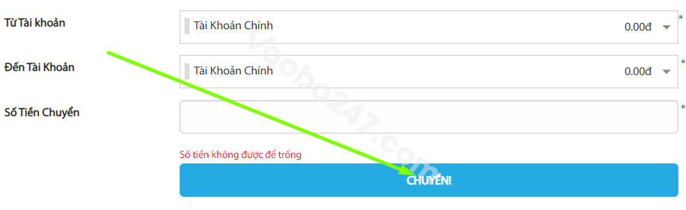 Bấm chọn chuyển để hệ thống tiến hành chuyển tiền từ quỹ phụ về quỹ chính