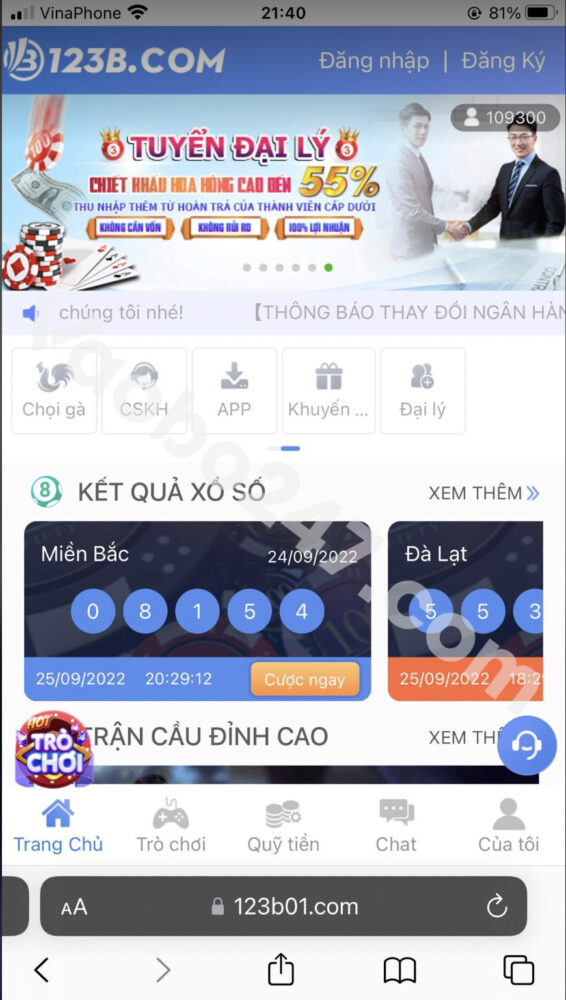 Bấm chọn tải App 123b