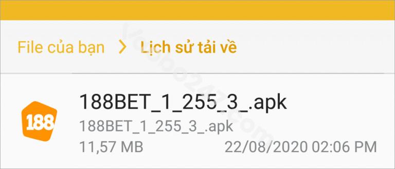 Bấm mở file 188bet.apk vừa tải về