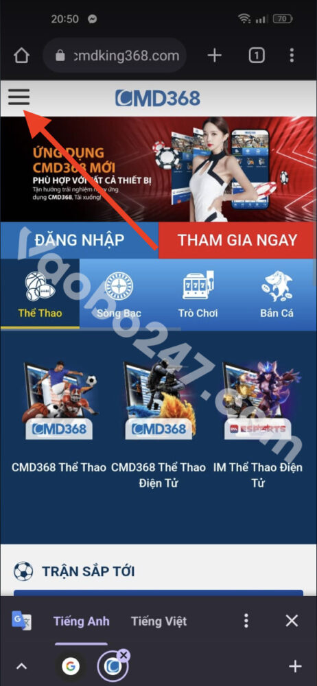 Bấm vào biểu tượng 3 gạch ngang 