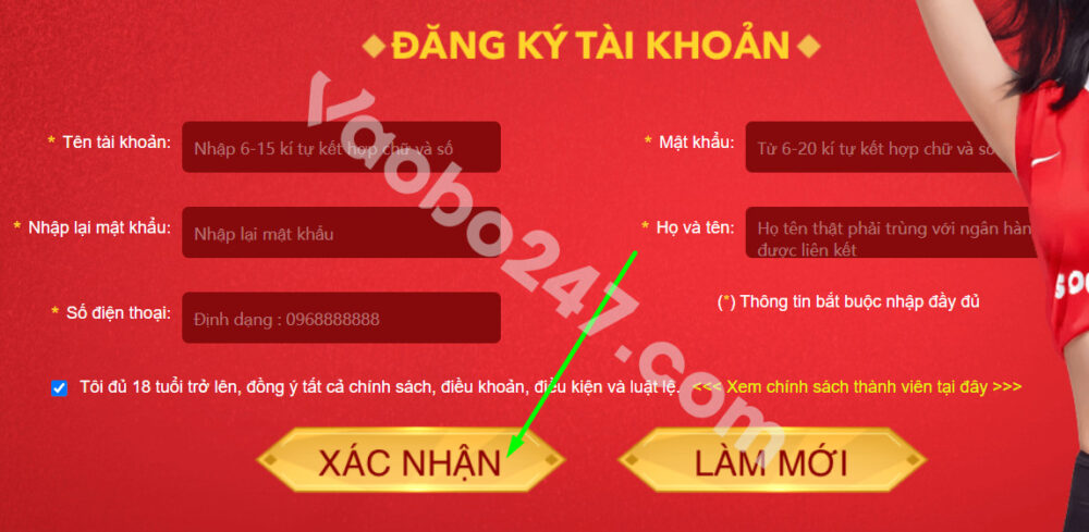 Bấm xác nhận để tạo tài khoản 