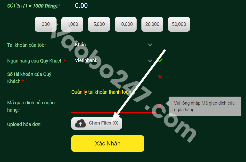 Bạn tải lên màn hình hóa đơn hoặc biên lai giao dịch 