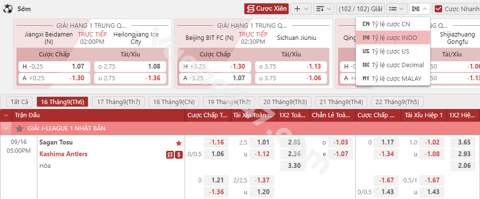 Bảng tỷ lệ cược Indonesia