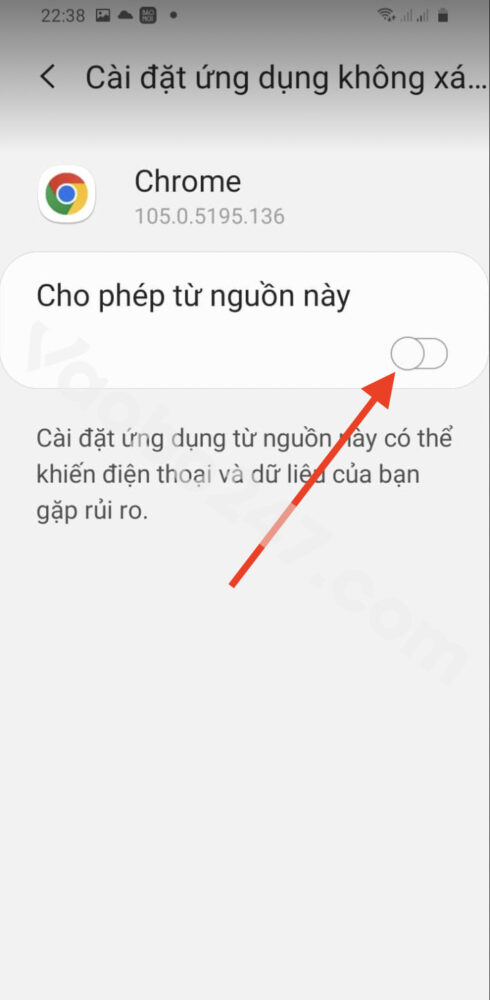 Bật cho phép từ nguồn này 