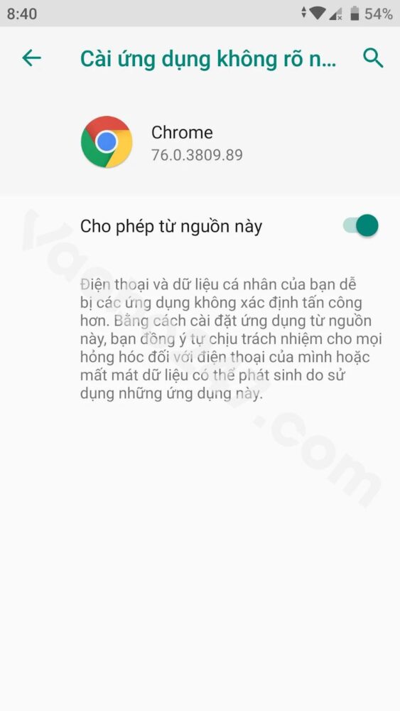 Bật cho phép từ nguồn này  