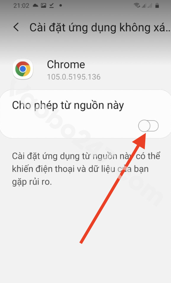 Bật cho phép từ nguồn này 