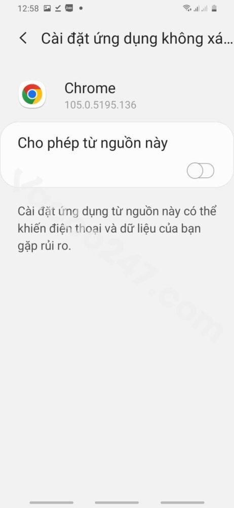 Bật “Cho phép từ nguồn này”