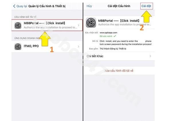 Cài đặt cầu hình M88 trên điện thoại IOS