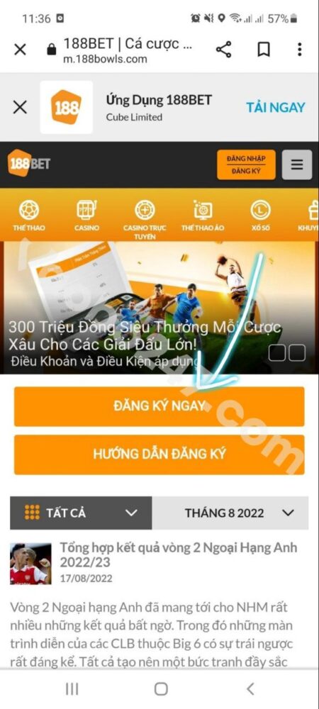 Chọn Đăng ký ở giao diện trang chủ 