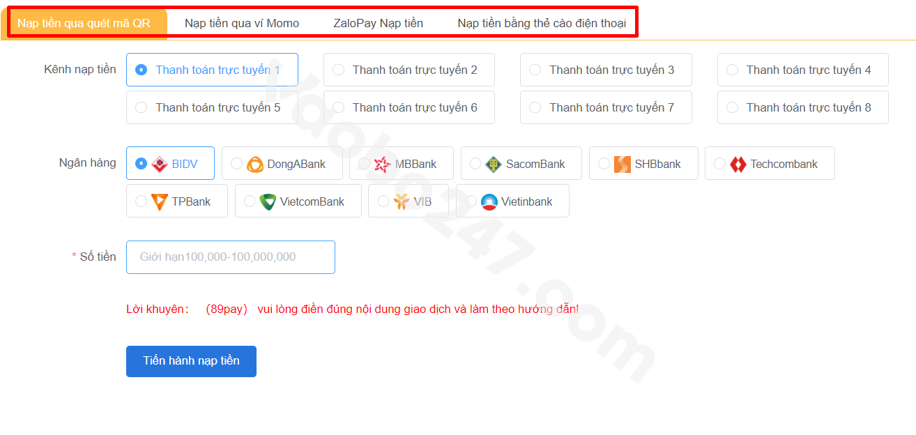 Chọn hình thức nạp tiền online phù hợp 