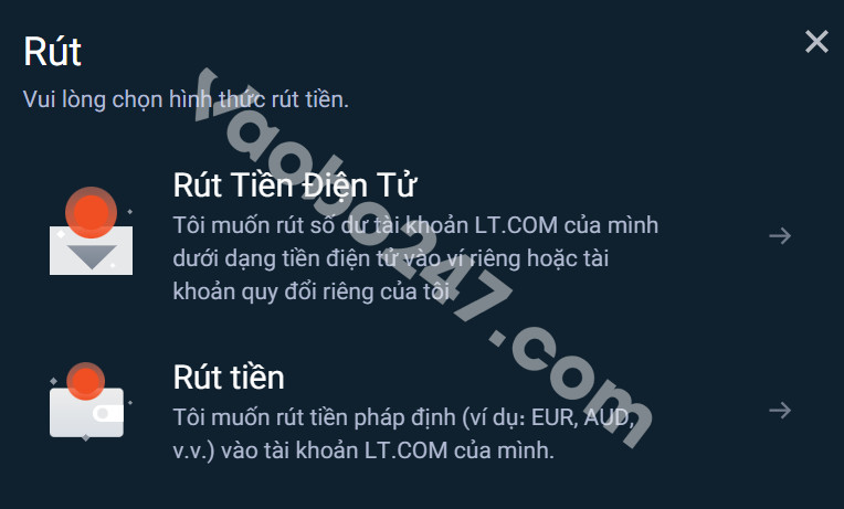 Chọn hình thức rút tiền