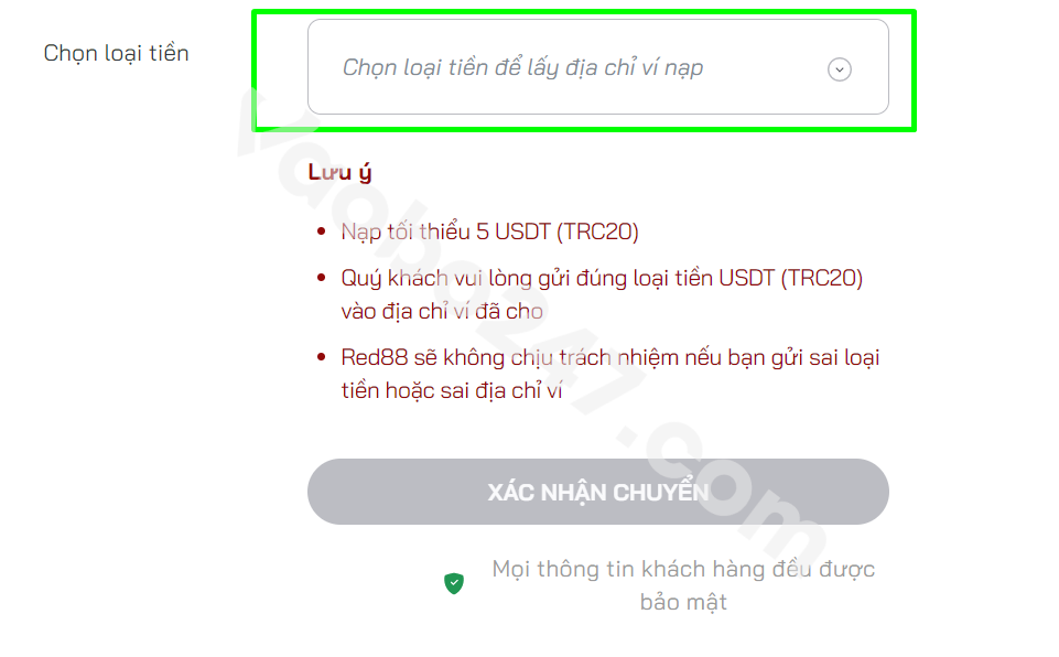 Chọn loại tiền giao dịch 