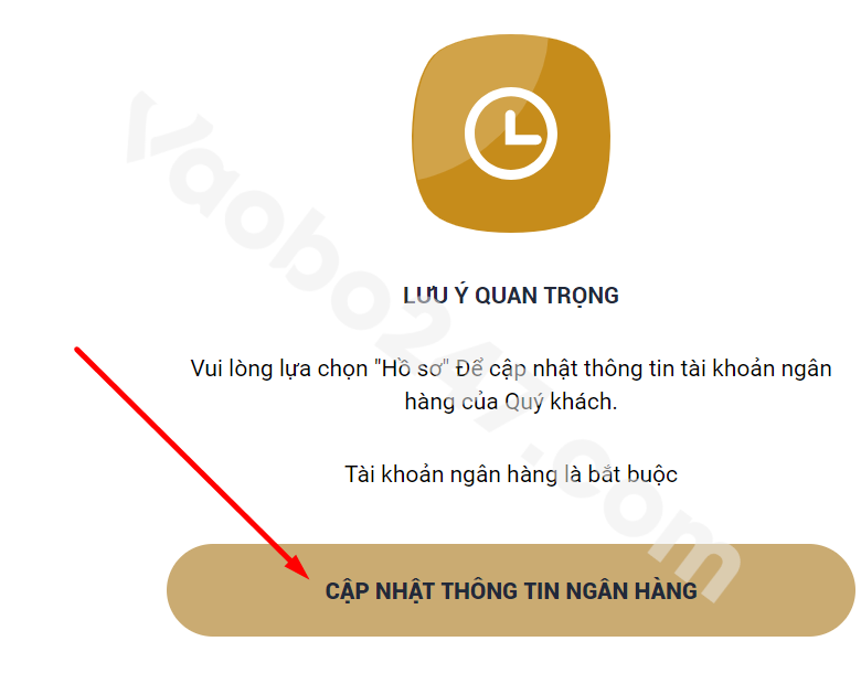 Chọn mục cập nhật thông tin ngân hàng trước khi rút tiền M88