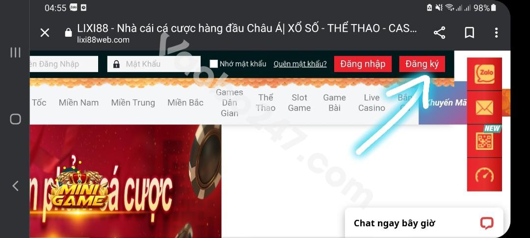 Chọn mục Đăng ký ở giao diện trang chủ