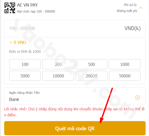 Chọn mục quét mã code QR