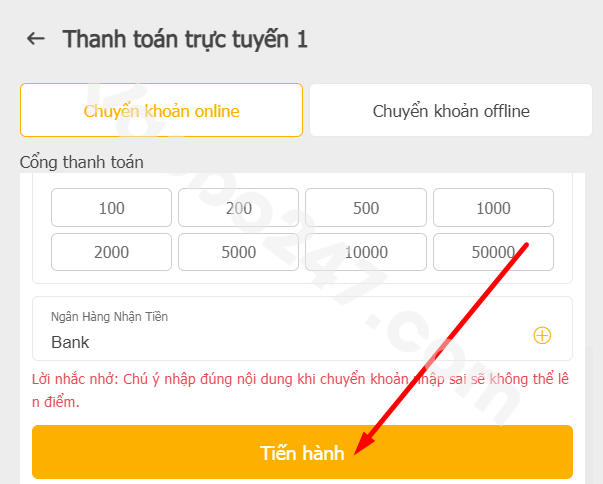 Chọn nút Tiến hành