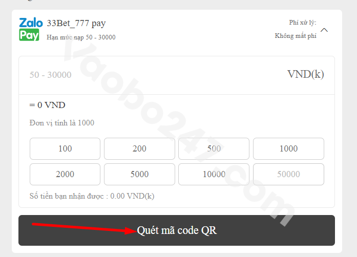 Chọn quét mã code Qr