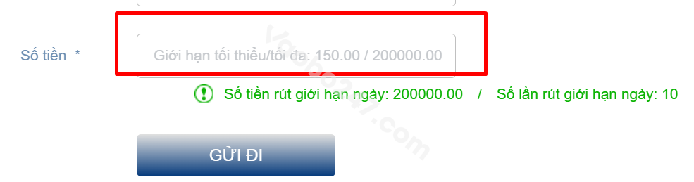 Chọn số tiền cần rút 