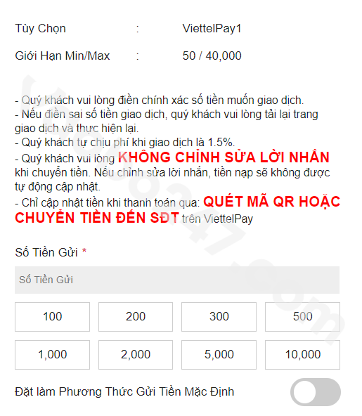 Chọn số tiền gửi 