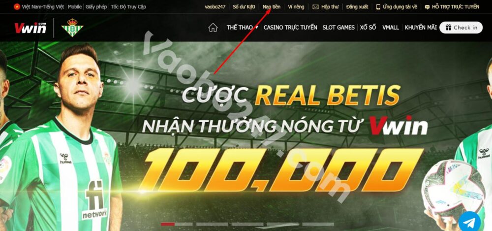 Chọn vào mục nạp tiền 