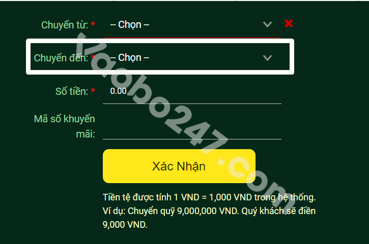 Nhấn vào ô gửi tiền 