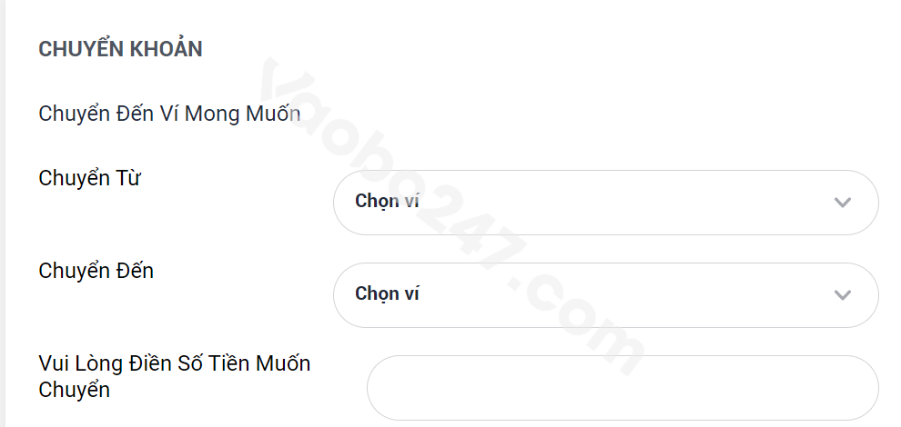 Chuyển tiền từ ví phụ sang ví chính 