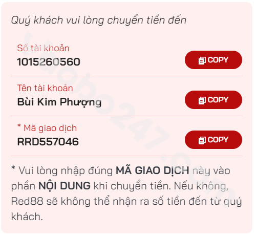 Copy thông tin số tài khoản của nhà cái 