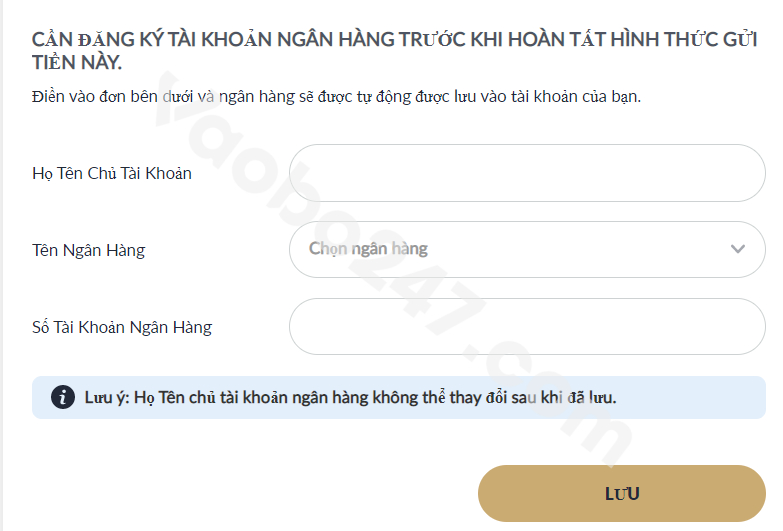 Đăng ký tài khoản ngân hàng trước khi gửi tiền