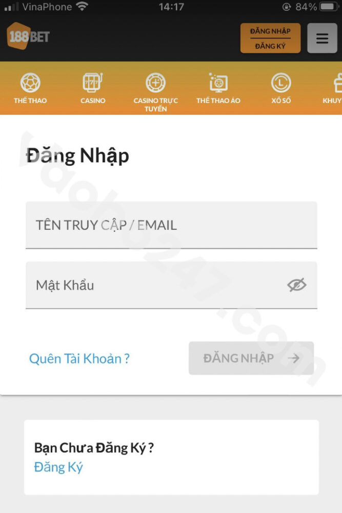 Đăng nhập tài khoản thành viên trước khi tiến hành tải app 188bet 