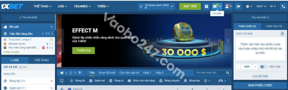 Đăng nhập vào giao diện chính của 1xbet