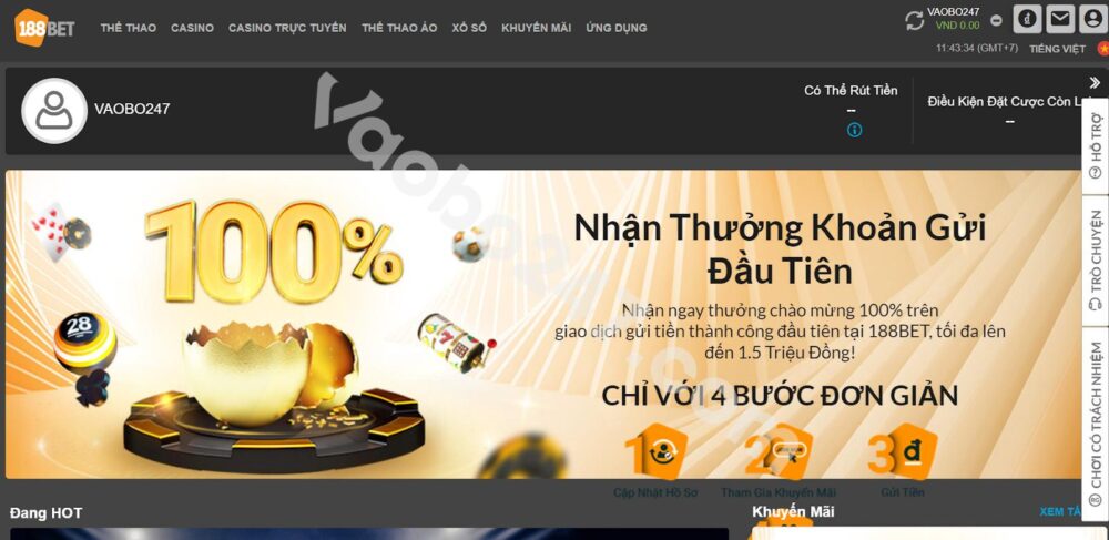 Đăng nhập vào tài khoản riêng trên nhà cái 188bet