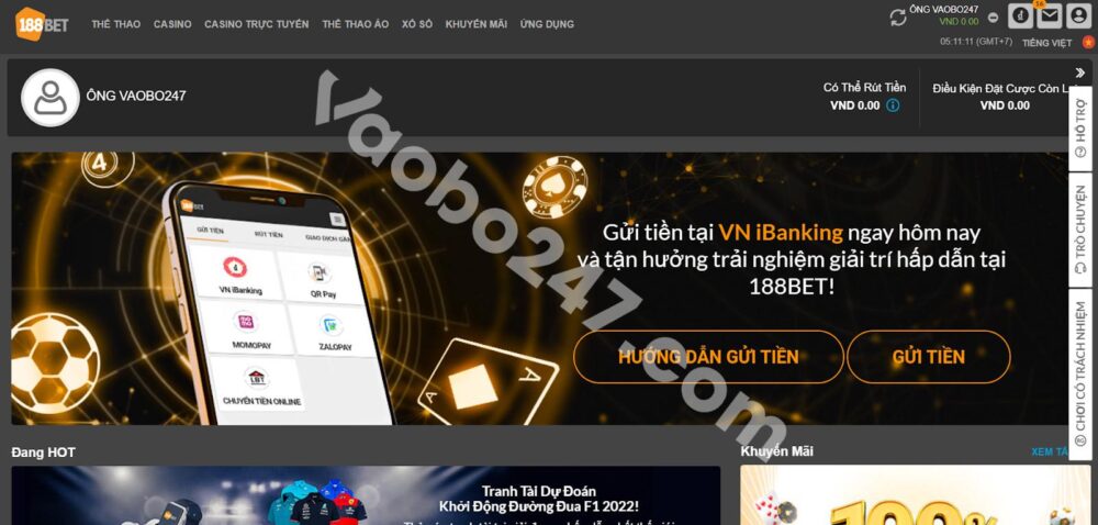 Đăng nhập vào tài khoản tại nhà cái 188bet