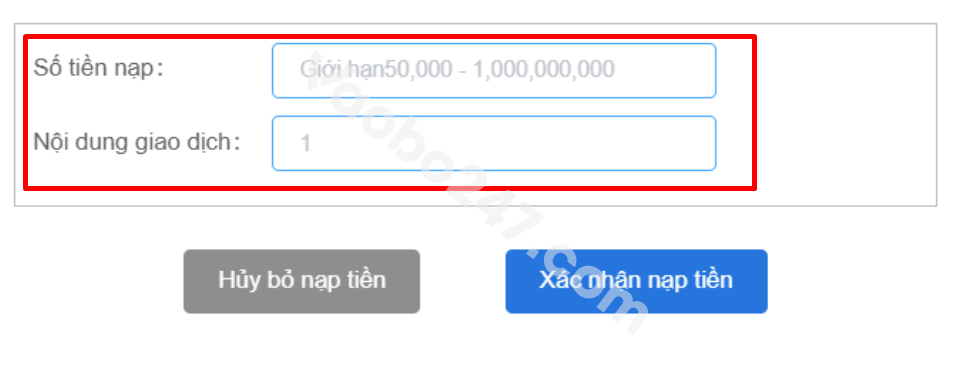 Điền số tiền muốn nạp