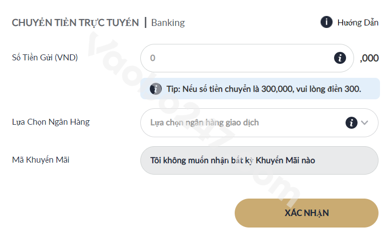 Điền thông tin để giao dịch chuyển tiền 