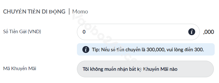 Điền thông tin giao dịch 