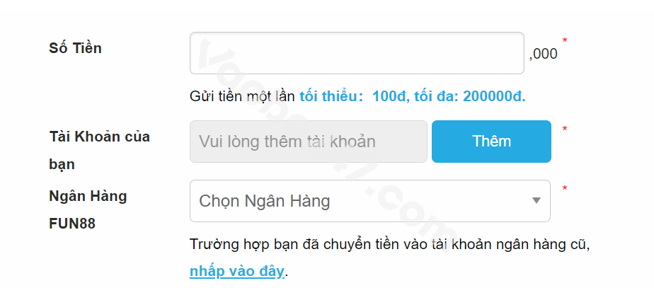 Điền thông tin nạp tiền 