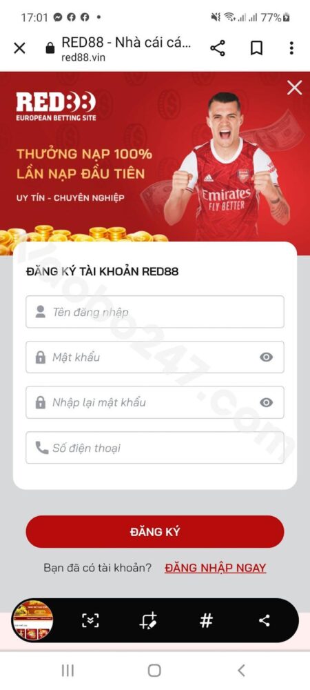 Điền thông tin vào form đăng ký Red88  