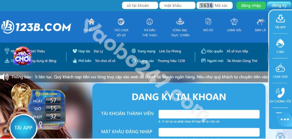 Giao diện nhà cái 123b thân thiện với người dùng