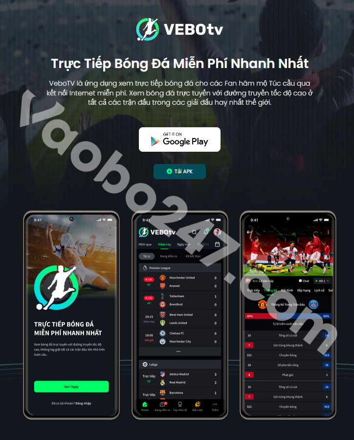 Giao diện trang tải app vebotv