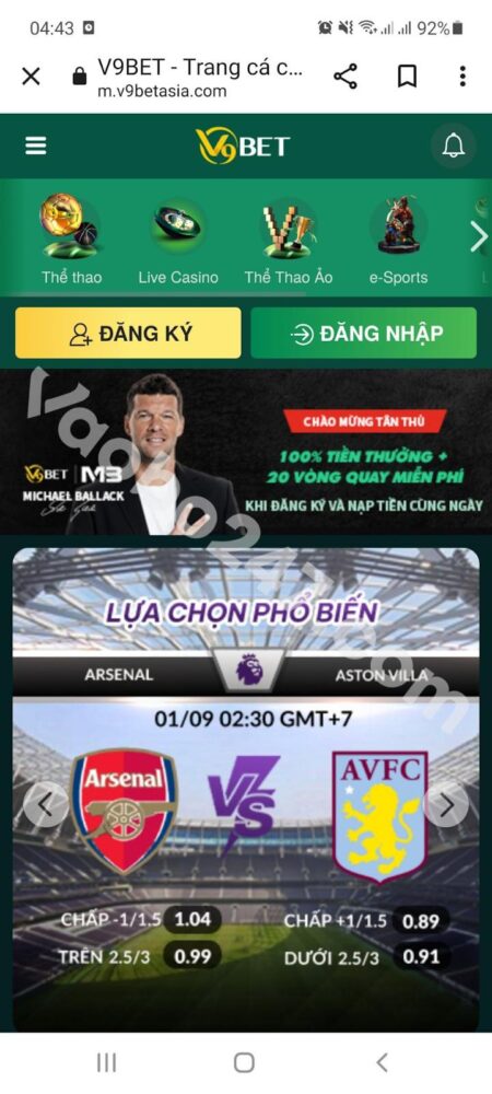 Giao diện trên điện thoại của nhà cái V9bet