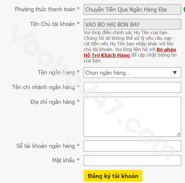 Hãy điền đầy đủ thông tin để có thể nhanh chóng rút tiền tại đây