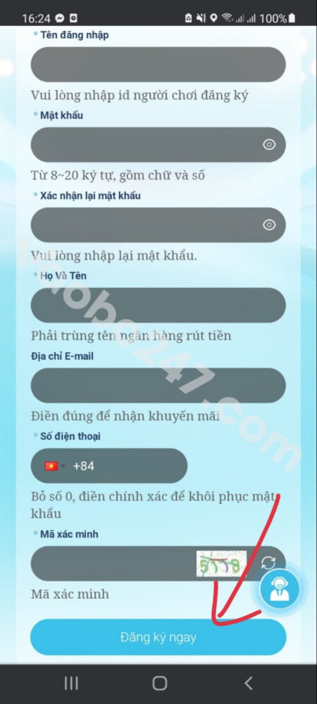 Hoàn tất các bước đăng ký tài khoản Shbet trên điện thoại