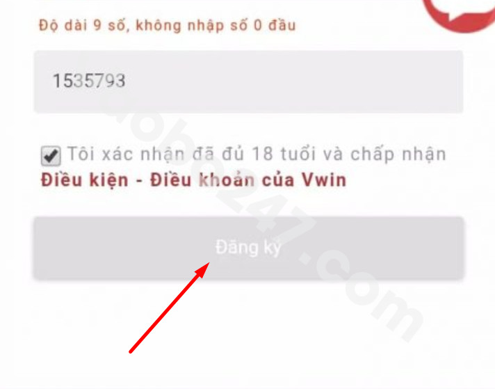 Hoàn tất quá trình đăng ký Vwin 