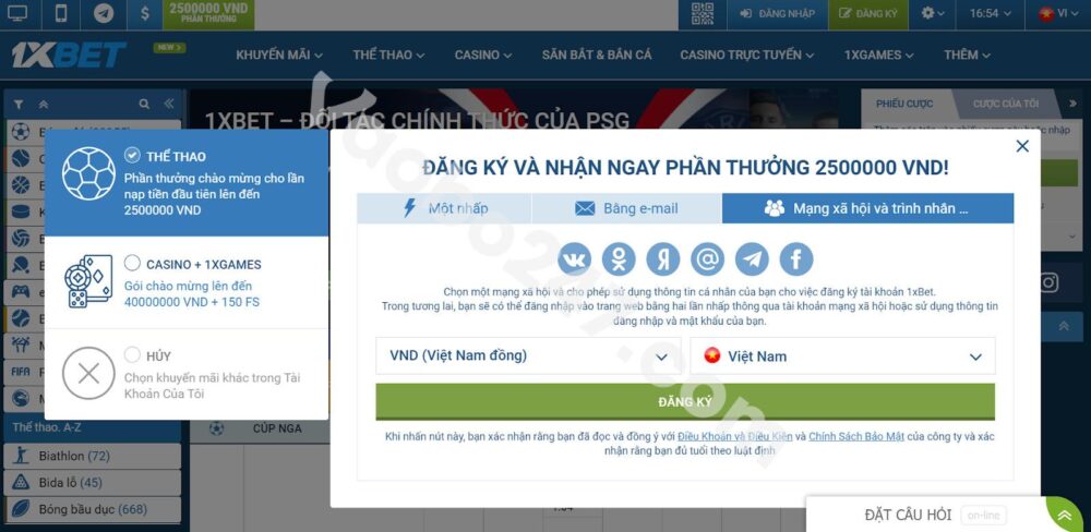 Hướng dẫn cách thức đăng ký 1xbet qua mạng xã hội và trình tin nhắn