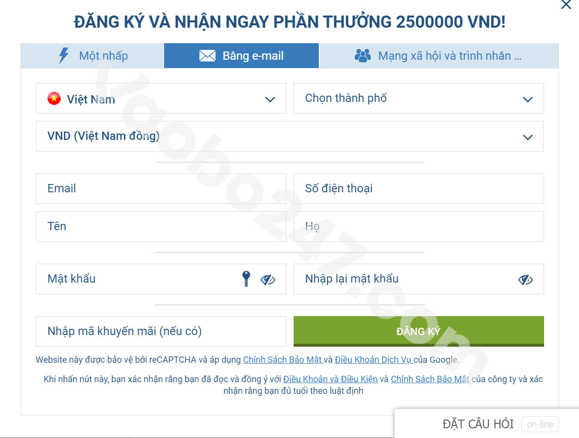 Hướng dẫn đăng ký 1xbet qua email