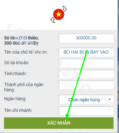 Hướng dẫn rút tiền qua chuyển khoản ngân hàng tại 1xbet