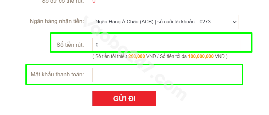 Tạo lệnh rút tiền 