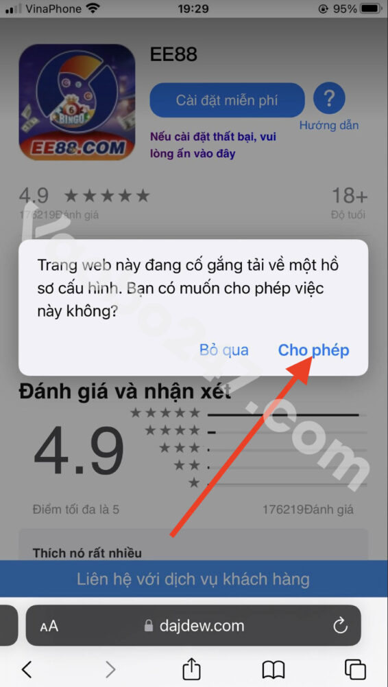 Bấm chọn Cho phép 