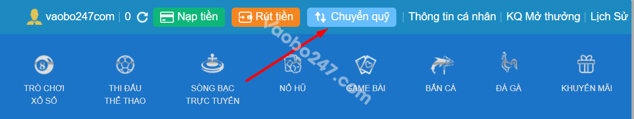 Bấm chọn Chuyển quỹ 